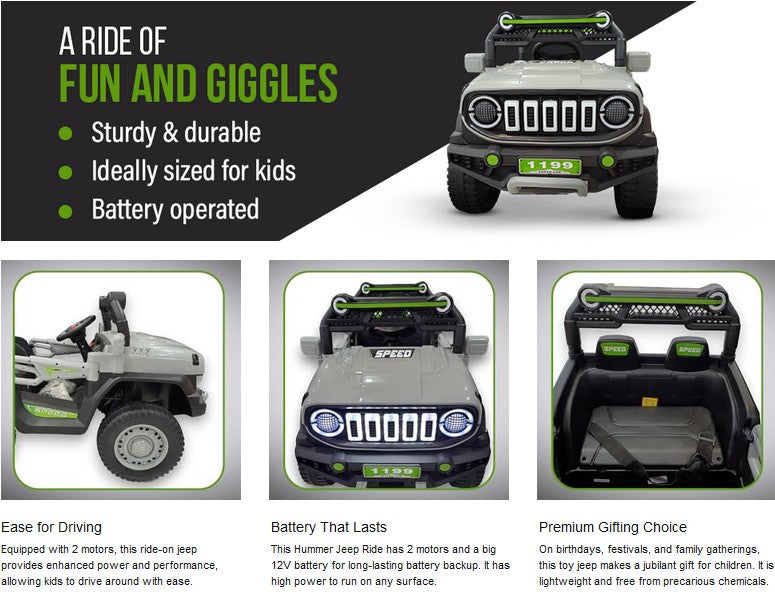 Kids 12V Electric Battery Operated Hummer Jeep with 4 Motors - Model 1199 - 2 to 6 years