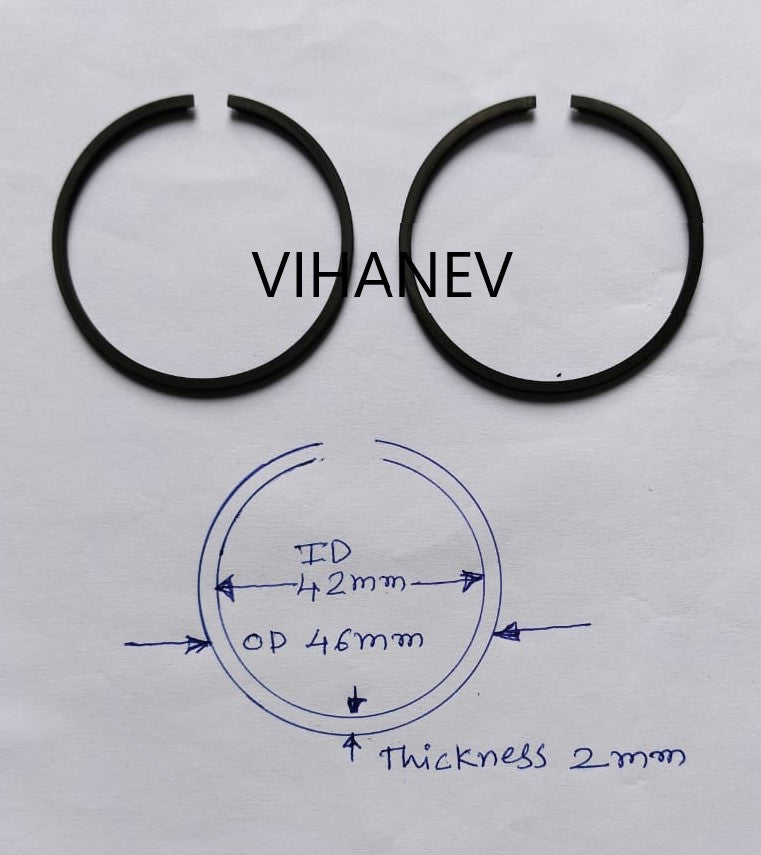 49cc Petrol Dirt bike Block Piston Rings for 44-6 Engine - 2 Pcs (ID 42mm, OD 46mm, Thickness 2mm)