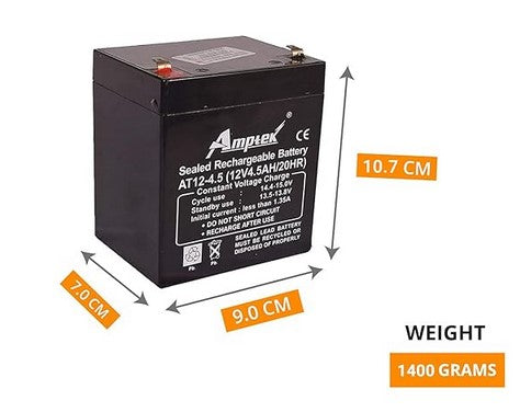 AMPTEK Rechargeable SMF Gel Solar Battery - 12V 4.5AH BATTERY - LWH 9-7-10.7 cms