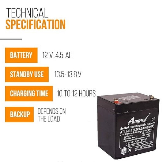 AMPTEK Rechargeable SMF Gel Solar Battery - 12V 4.5AH BATTERY - LWH 9-7-10.7 cms