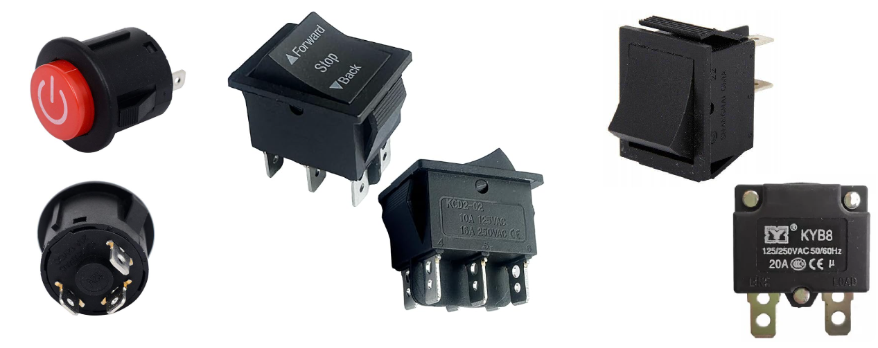 Combo 1 Push Button + 1 Forward Reverse Switch + 1 Foot Accelerator Switch + 1 20A Fuse for Kids Bike and Car