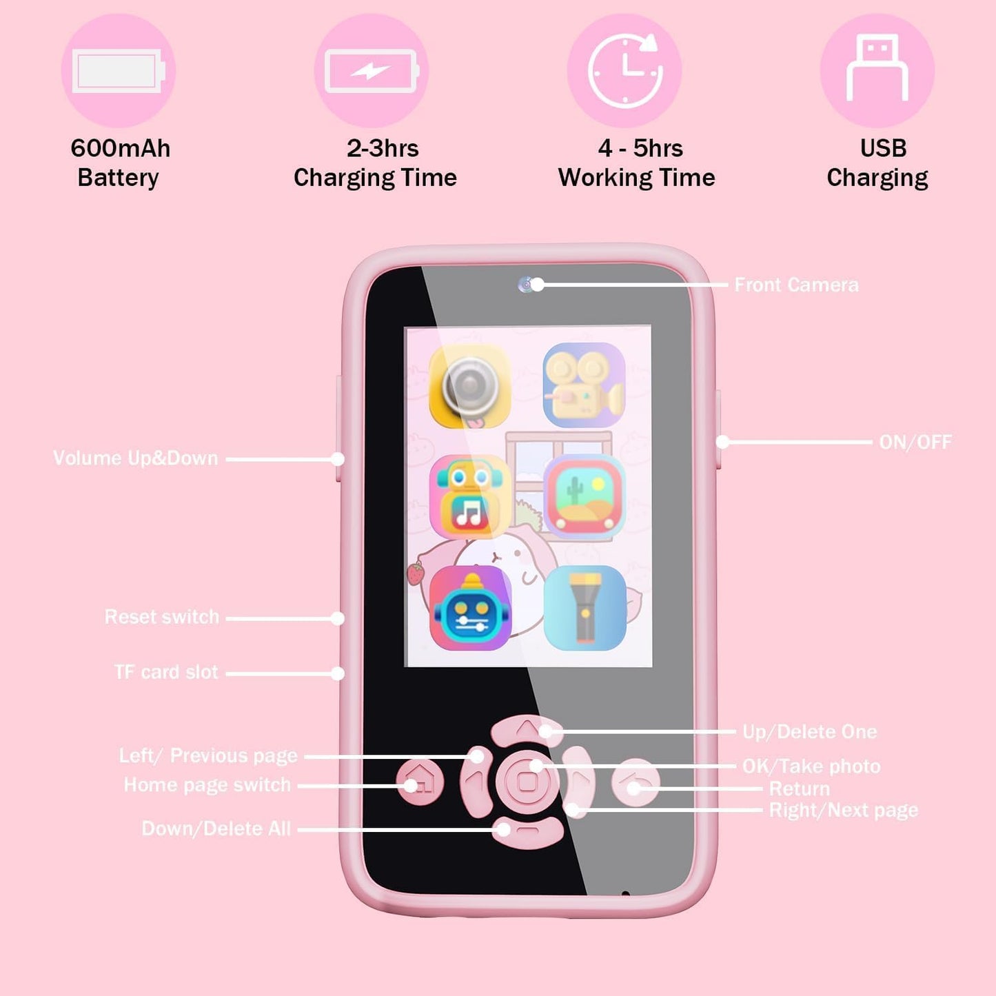 Kids Smart Phone for Girls, Christmas Birthday Gifts for Girls Age 3-10 Kids Toys Cell Phone, 2.8" Touchscreen Toddler Learning Play Toy Phone with Dual Camera, Game (Multi) (Pink)