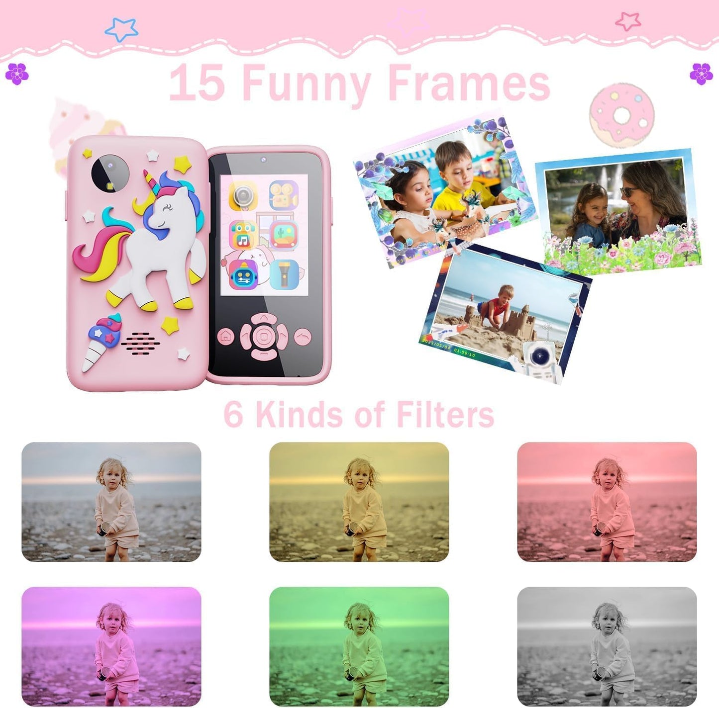 Kids Smart Phone for Girls, Christmas Birthday Gifts for Girls Age 3-10 Kids Toys Cell Phone, 2.8" Touchscreen Toddler Learning Play Toy Phone with Dual Camera, Game (Multi) (Pink)