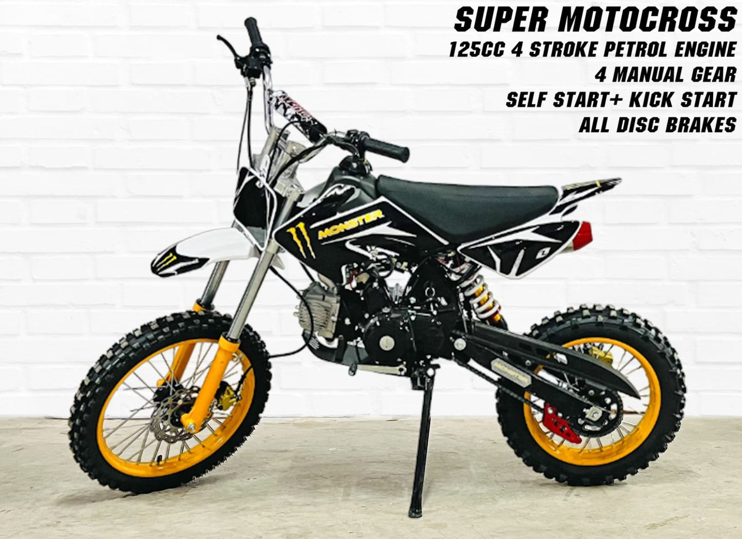 SUPER MOTOCROSS 125CC 4 STROKE PETROL ENGINE - Pull+Self Start - 10 to 100 years