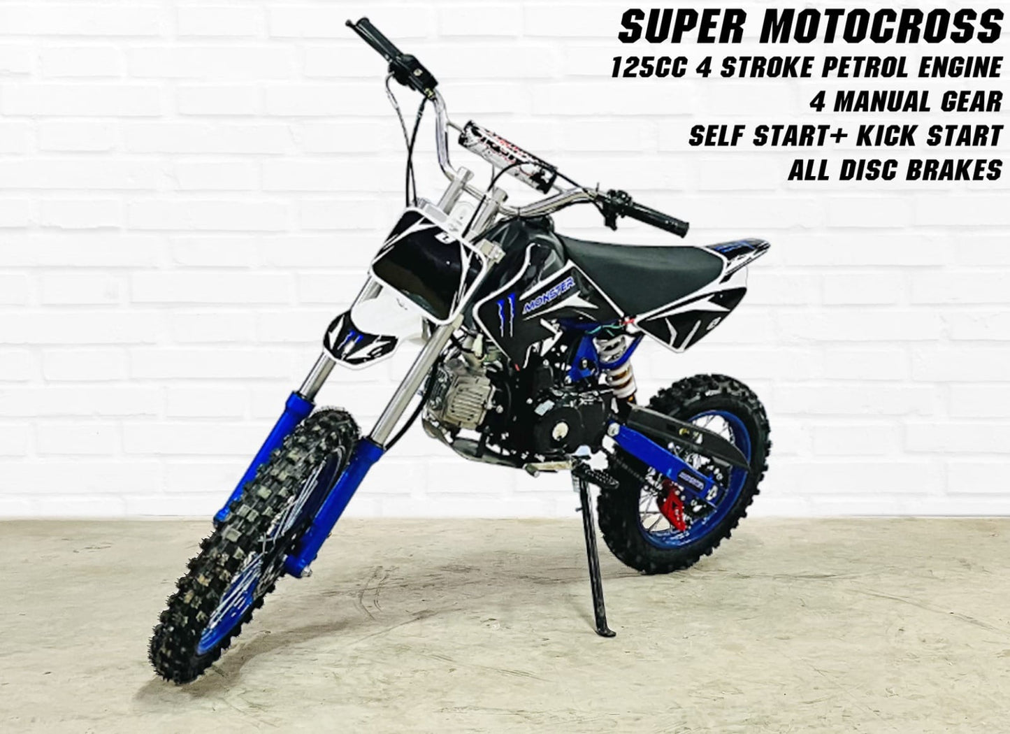 SUPER MOTOCROSS 125CC 4 STROKE PETROL ENGINE - Pull+Self Start - 10 to 100 years