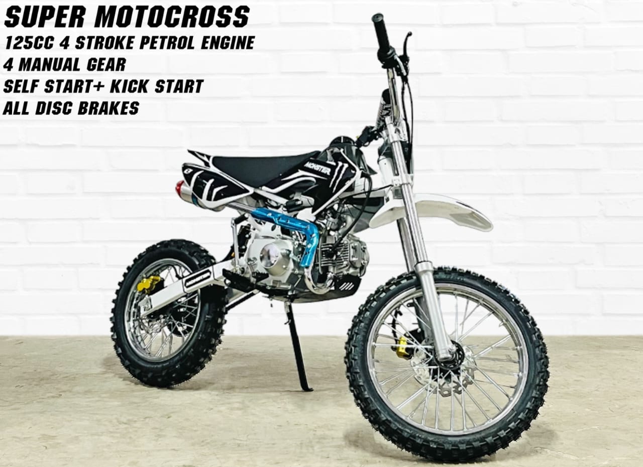 SUPER MOTOCROSS 125CC 4 STROKE PETROL ENGINE - Pull+Self Start - 10 to 100 years