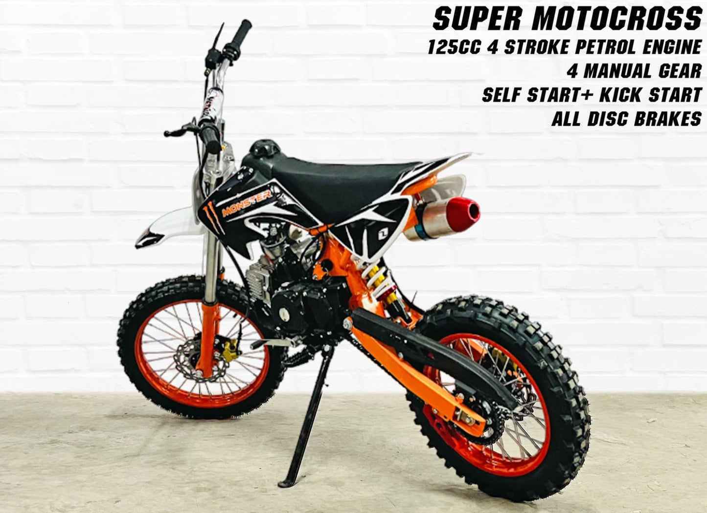 SUPER MOTOCROSS 125CC 4 STROKE PETROL ENGINE - Pull+Self Start - 10 to 100 years