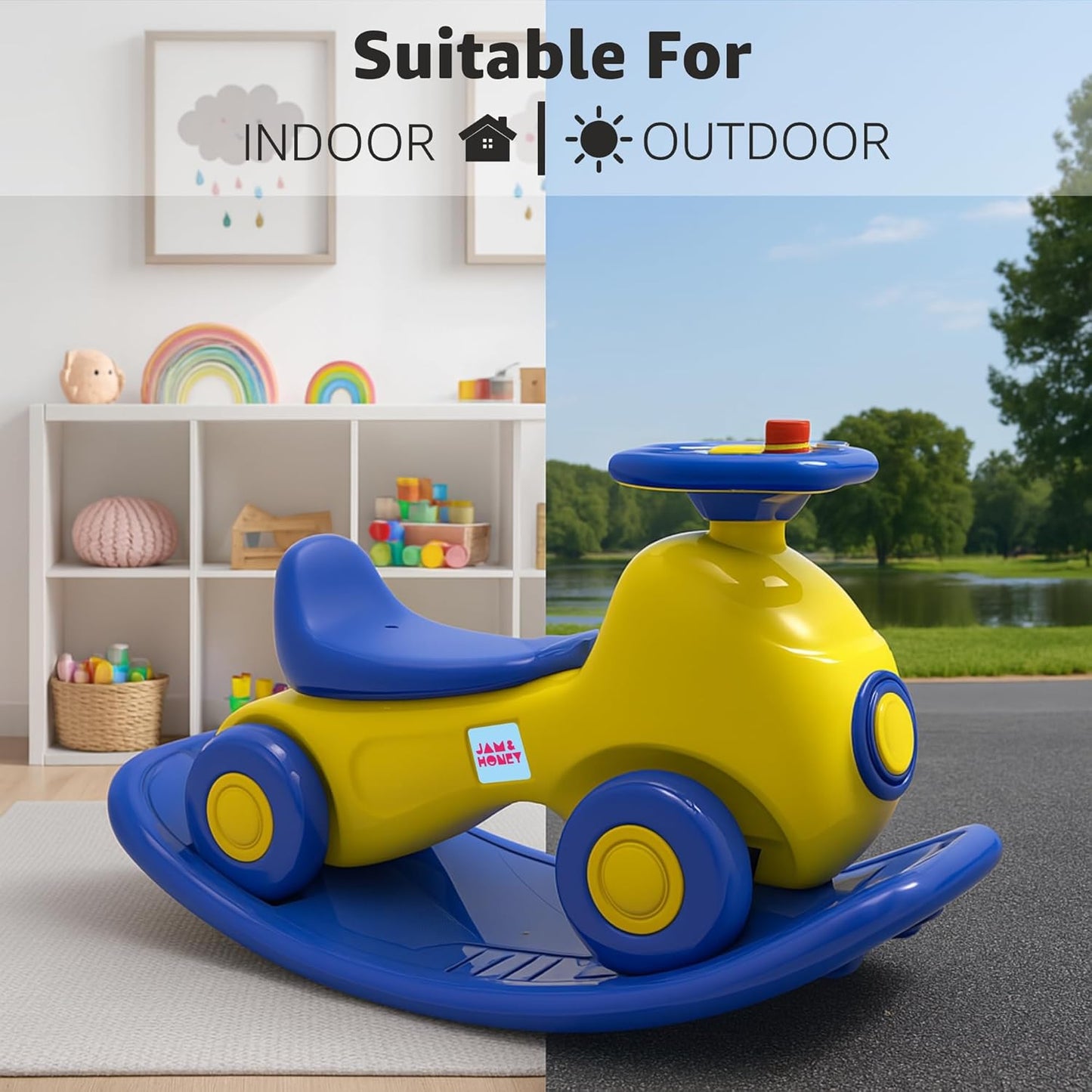 Kids Royal Ride on Push Car 3-in-1 Ride-On Rocker for Kids Rocker & Ride-On Toy Balance Board Smooth Rounded Edges Steering Wheel Indoor Toy for 12+ Months | 1 Month Warranty | HORSE - L 81 × W 32 × H 47 cm