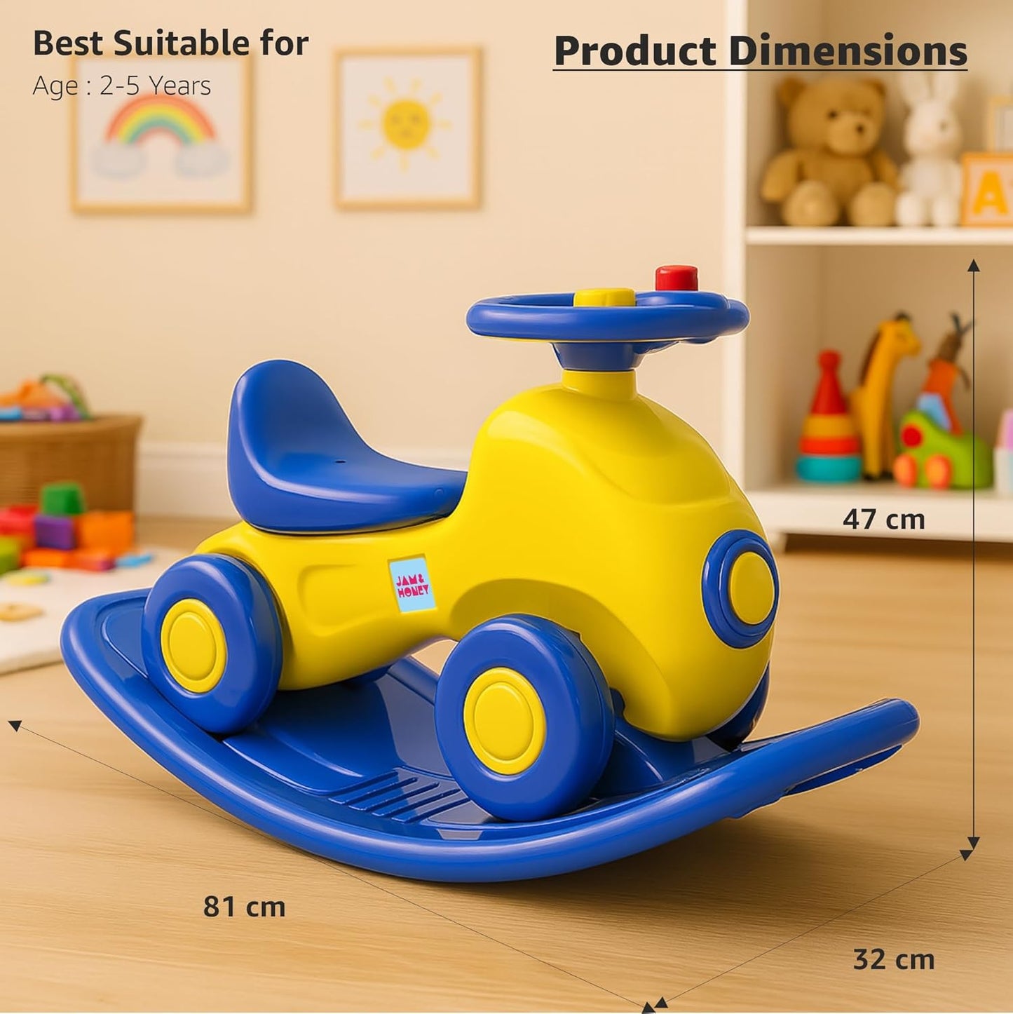 Kids Royal Ride on Push Car 3-in-1 Ride-On Rocker for Kids Rocker & Ride-On Toy Balance Board Smooth Rounded Edges Steering Wheel Indoor Toy for 12+ Months | 1 Month Warranty | HORSE - L 81 × W 32 × H 47 cm