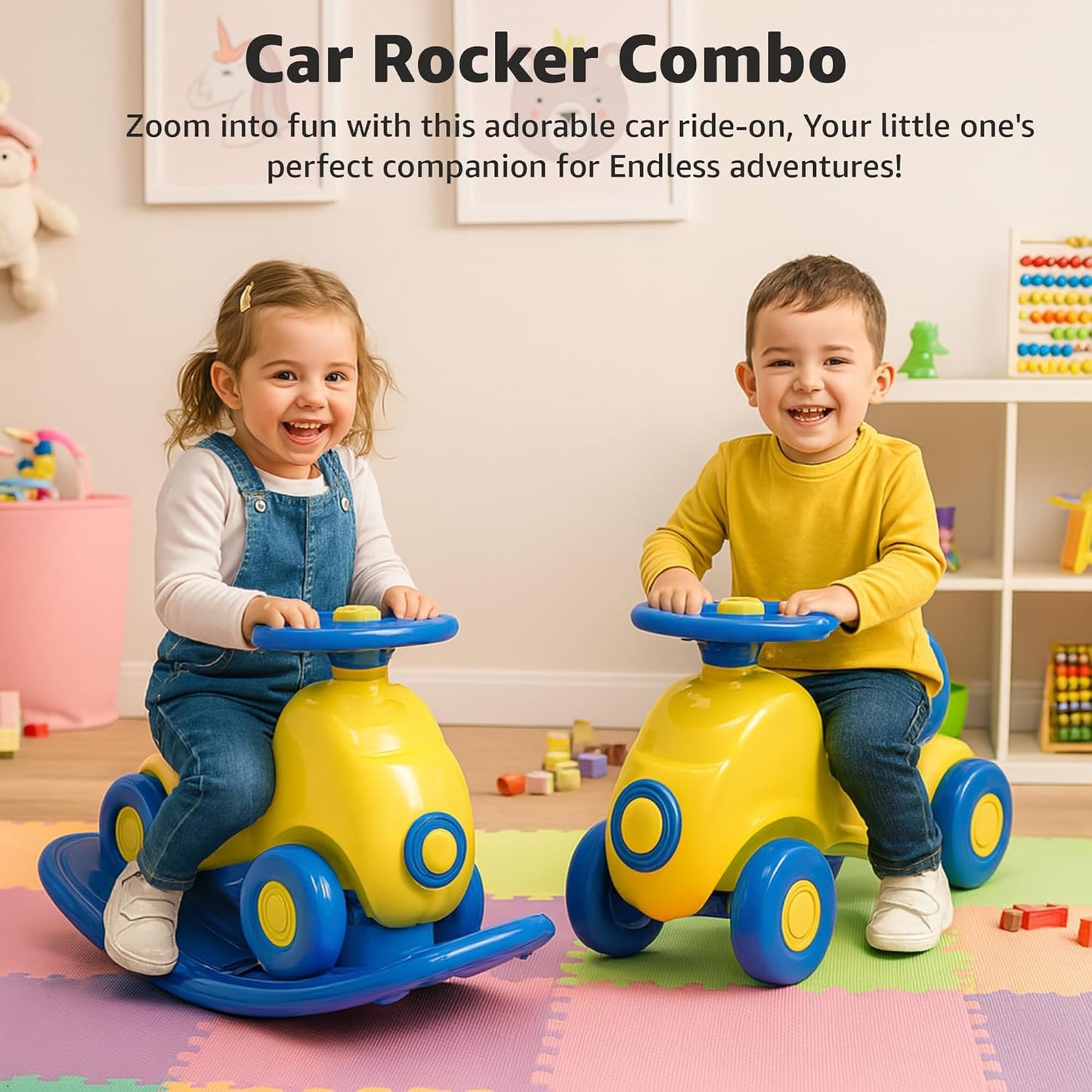 Kids Royal Ride on Push Car 3-in-1 Ride-On Rocker for Kids Rocker & Ride-On Toy Balance Board Smooth Rounded Edges Steering Wheel Indoor Toy for 12+ Months | 1 Month Warranty | HORSE - L 81 × W 32 × H 47 cm