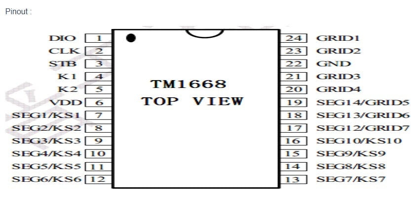 TM1668 Big Size IC for LED Display And Keypad Driver IC - MI Electric Scooter Display / Dashboard IC (L 15.5 W 2.5 H 10.2 mm)
