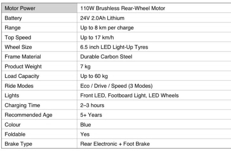 Junior Electric Scooter - 24V 2.0Ah, 110W Rear wheel Motor - Color may be different