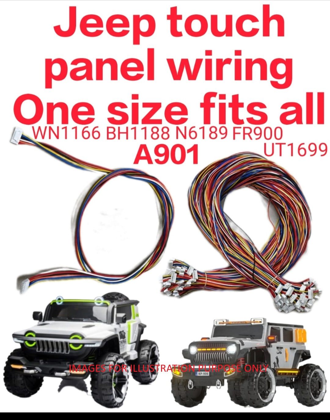 1 Pc of Kids Jeep Touch Panel Wiring - For WN1166, BH1188, N6189, FR900, UT1699, A901 etc Models - 7 Pin Socket, 6 Wires