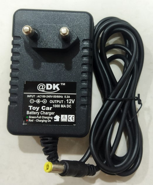 12V 1A DK Charger for Kids Electric Bike and Car - Make in India (with Auto cut off, Red/Green light) - 1.5 Meter Wire