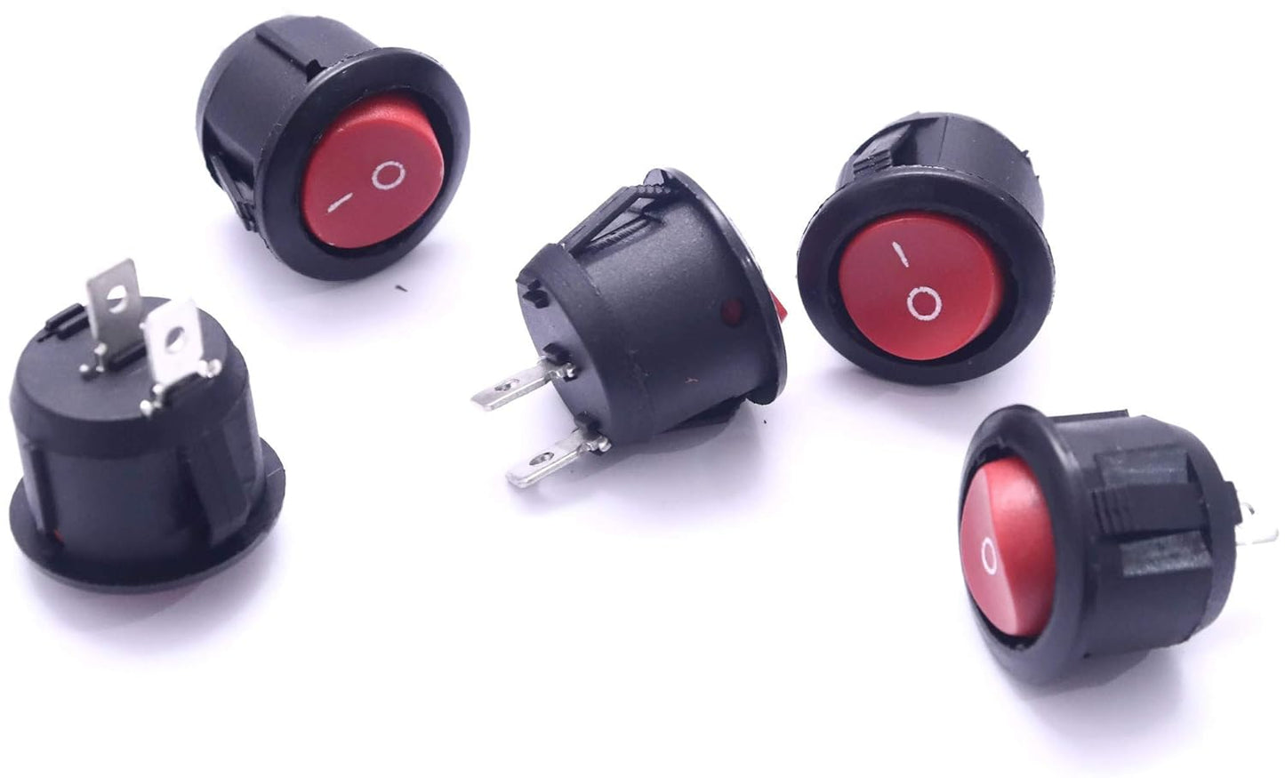 VihanEV PACK OF 5 RED SPST 2-Pin ON/Off Round Boat Rocker Switch AC 6A 250V 10A 125V