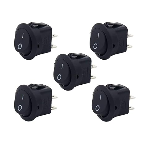 VihanEV PACK OF 5 BLACK SPST 2-Pin ON/Off Round Boat Rocker Switch AC 6A 250V 10A 125V