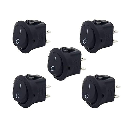 VihanEV PACK OF 5 BLACK SPST 2-Pin ON/Off Round Boat Rocker Switch AC 6A 250V 10A 125V