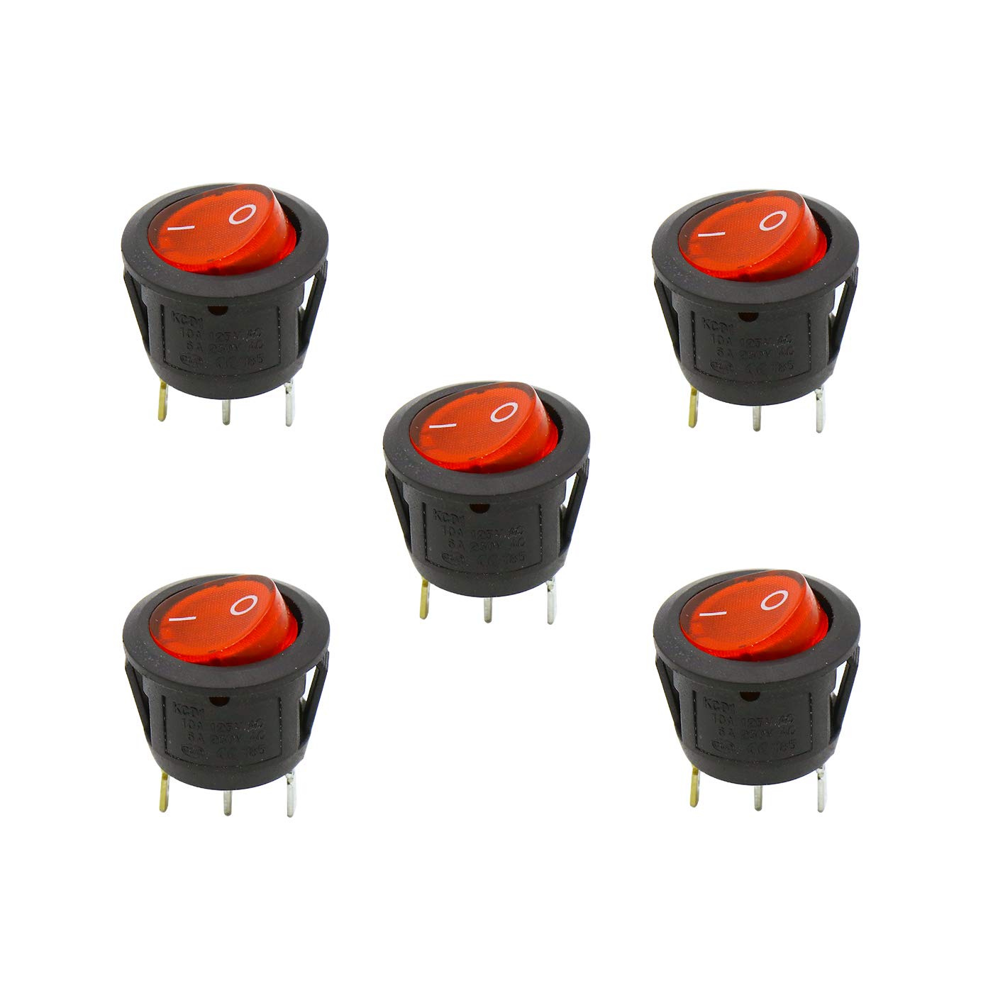 VihanEV 3PIN Rocker Switch Round Switch 10A 125V AC with LED Light (PACK OF 5) for Kids Bike and Car