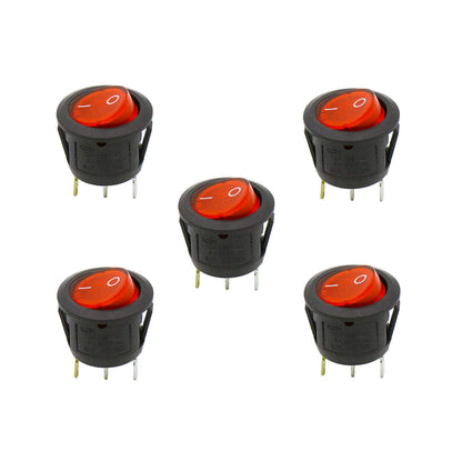 VihanEV 3PIN Rocker Switch Round Switch 10A 125V AC with LED Light (PACK OF 5) for Kids Bike and Car