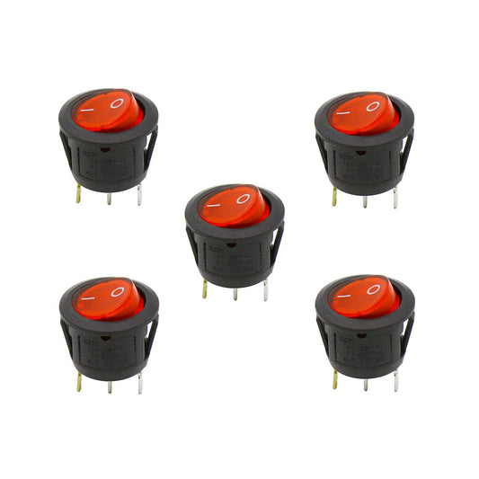 VihanEV 3PIN Rocker Switch Round Switch 10A 125V AC with LED Light (PACK OF 5) for Kids Bike and Car