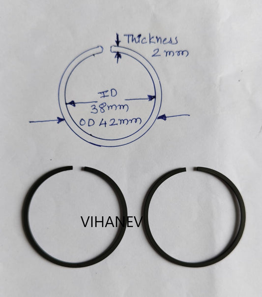 49cc Petrol Pocket bike Block Piston Rings for 40-6 Engine - 2 Pcs (ID 38mm, OD 42mm, Thickness 2mm)