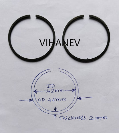 49cc Petrol Dirt bike Block Piston Rings for 44-6 Engine - 2 Pcs (ID 42mm, OD 46mm, Thickness 2mm)