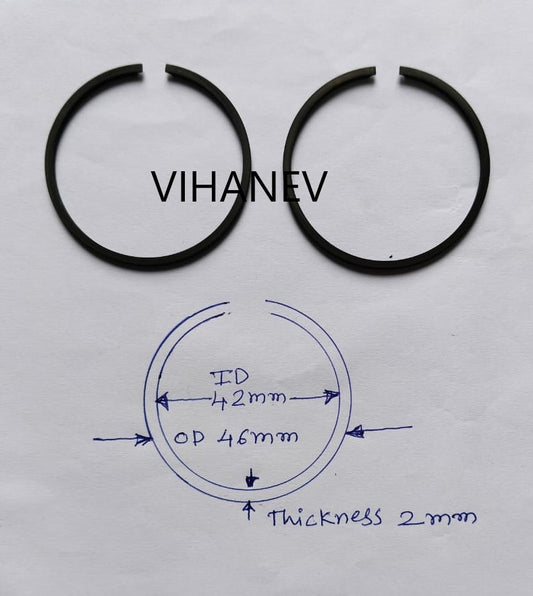49cc Petrol Dirt bike Block Piston Rings for 44-6 Engine - 2 Pcs (ID 42mm, OD 46mm, Thickness 2mm)