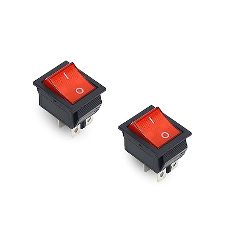 VihanEV Pack of 2 On-Off Rectangle Rocker Switch 220V DPDT Red Indicator Light 4 Pin big Rocker Switch for Kids Bike and Car