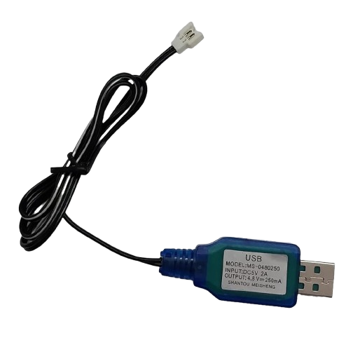 3.7V / 4.8V LiPo Battery USB Charger Cable, Fast Charging, Safe & Durable for RC Cars, Drones and Boats - Black