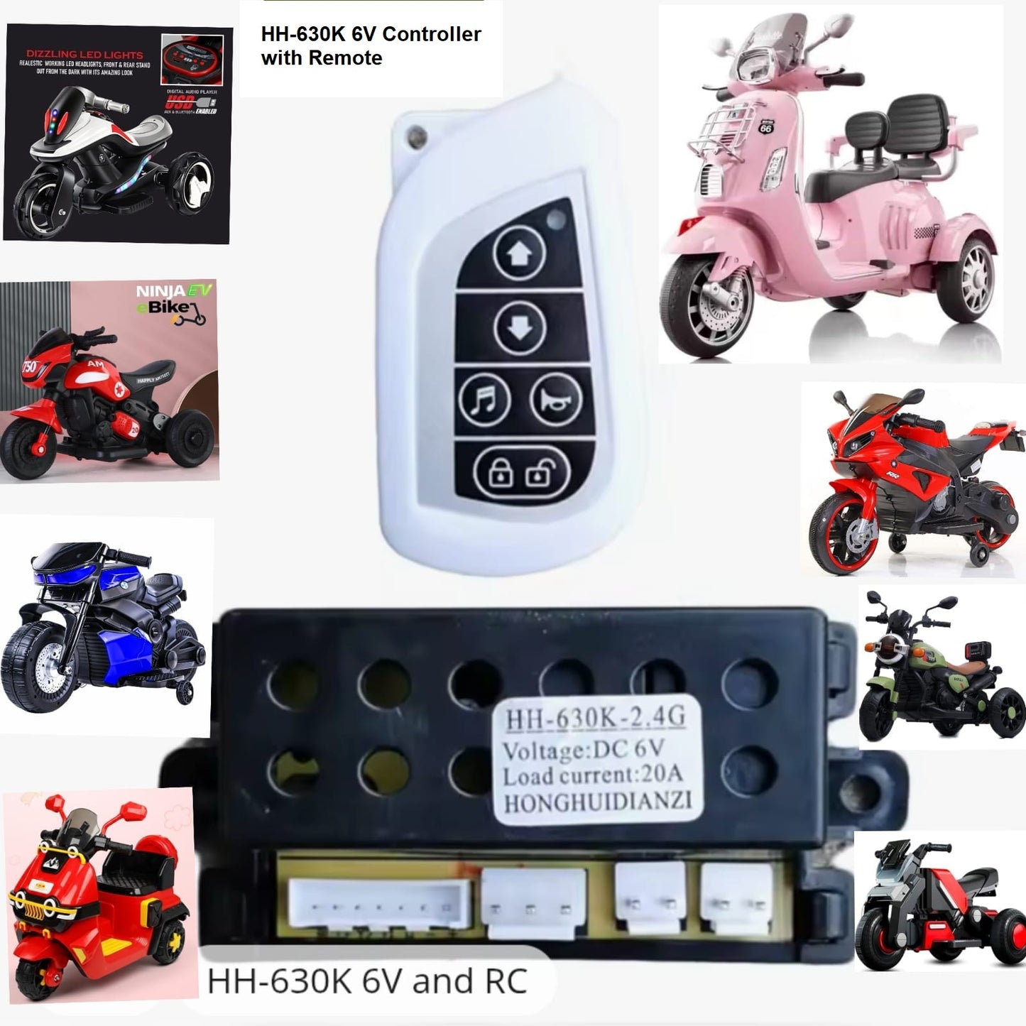 HH-630K-2.4G Controller - 6V WITH remote - for Kids VESPA Bike