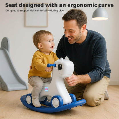 HORSE 3-in-1 Baby Push On Ride On Rocker for Kids | Balancing Board | Backrest | Easy Grip | Four Wheel | Durable and Safe | Lightweight | Animal Theme | 12 Months+ | Blue & Grey | 1 Month Warranty | 1 to 5 Years old | HORSE - L 71 × W 31 × H 47 cm