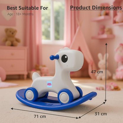 HORSE 3-in-1 Baby Push On Ride On Rocker for Kids | Balancing Board | Backrest | Easy Grip | Four Wheel | Durable and Safe | Lightweight | Animal Theme | 12 Months+ | Blue & Grey | 1 Month Warranty | 1 to 5 Years old | HORSE - L 71 × W 31 × H 47 cm