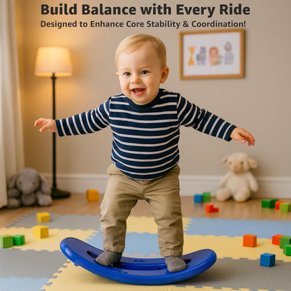 HORSE 3-in-1 Baby Push On Ride On Rocker for Kids | Balancing Board | Backrest | Easy Grip | Four Wheel | Durable and Safe | Lightweight | Animal Theme | 12 Months+ | Blue & Grey | 1 Month Warranty | 1 to 5 Years old | HORSE - L 71 × W 31 × H 47 cm