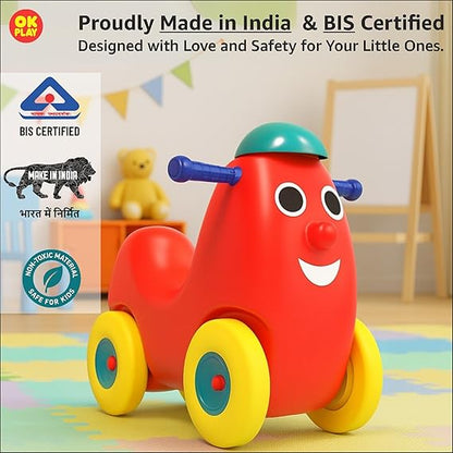 Push Ride on for Kids | Curved Seat | Backrest | Easy Grip | Four Wheel | Lightweight | Animal Theme | Indoor Outdoor Games | Safe Toy | Small | 1 Month Warranty | 1 to 5 years