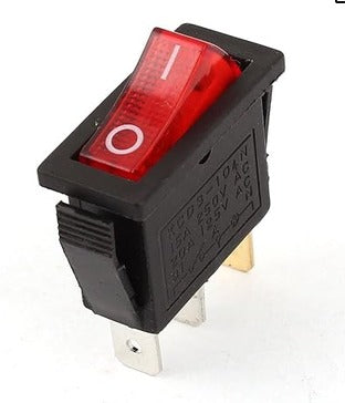 KCD3 3-Pin Rocker Rectangular Switch with Red Light – 16A 250V - Set of 5 Pcs