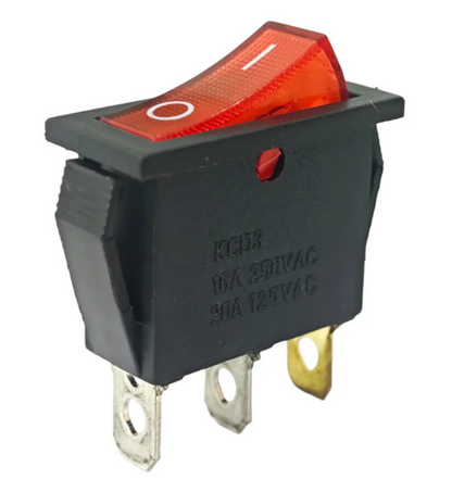 KCD3 3-Pin Rocker Rectangular Switch with Red Light – 16A 250V - Set of 5 Pcs