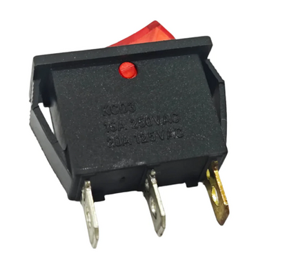 KCD3 3-Pin Rocker Rectangular Switch with Red Light – 16A 250V - Set of 5 Pcs