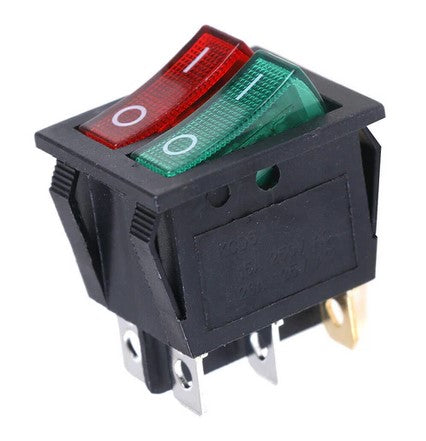 KCD4 16A 250V SPST ON-OFF 6 Pin Double Rocker Switch with Red and Green Light