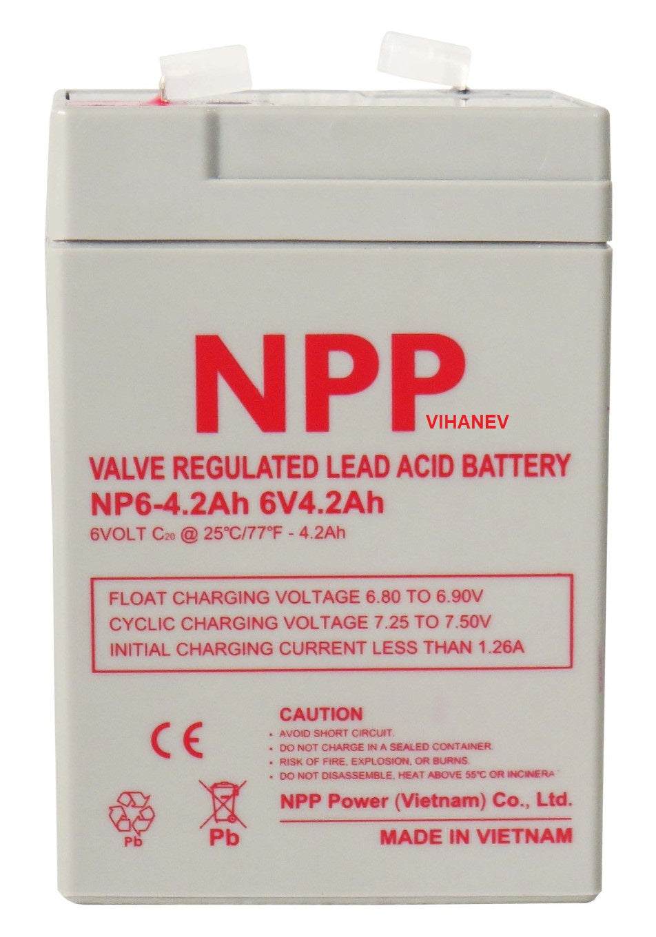 NPP Rechargeable SMF Gel Solar Battery - 6V 4.2AH BATTERY L-W-H 7-4.7-10.6 cms