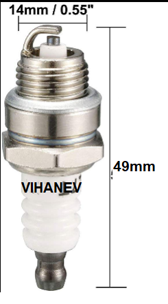 49cc Petrol Dirt/Pocket Bike Spark Plug  Compatible to L7TM / L7T / BM6A / M7 / CJ8  Suitable for Trimmer, Blower, Chainsaw, Brushcutter, Gas Scooters, Pocket Bikes, ATV etc - LWH 1.9*1.9*4.9 Cms