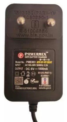 6V 1A PowerMex Charger for Kids Electric Bike and Car - Make in India (with Auto cut off, Red/Green light)