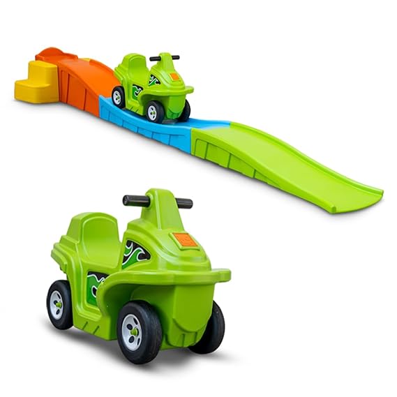 Roller Coaster for Kids with Push On Ride On Car Footrest Support Backrest Easy Grip Safe & Fun Activity Easy Assemble Storage Perfect Indoor & Outdoor Playset | 1 Month Warranty | 2 to 8 years | Roller Coaster - L 315 × W 80 × H 70 Cm