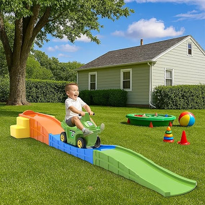 Roller Coaster for Kids with Push On Ride On Car Footrest Support Backrest Easy Grip Safe & Fun Activity Easy Assemble Storage Perfect Indoor & Outdoor Playset | 1 Month Warranty | 2 to 8 years | Roller Coaster - L 315 × W 80 × H 70 Cm