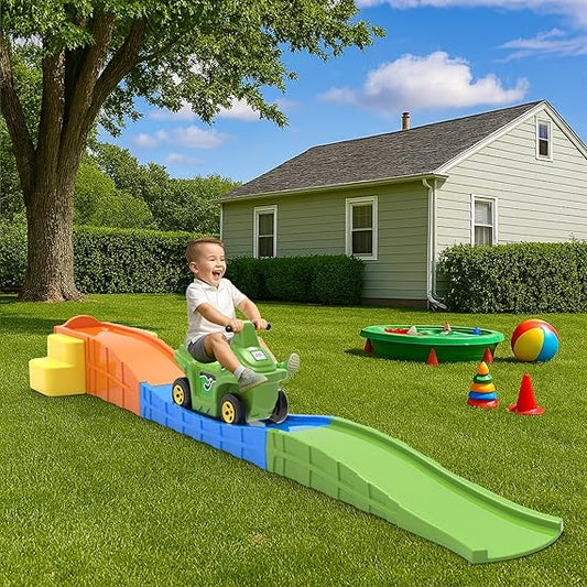 Roller Coaster for Kids with Push On Ride On Car Footrest Support Backrest Easy Grip Safe & Fun Activity Easy Assemble Storage Perfect Indoor & Outdoor Playset | 1 Month Warranty | 2 to 8 years | Roller Coaster - L 315 × W 80 × H 70 Cm
