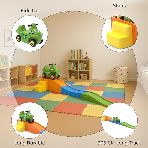 Roller Coaster for Kids with Push On Ride On Car Footrest Support Backrest Easy Grip Safe & Fun Activity Easy Assemble Storage Perfect Indoor & Outdoor Playset | 1 Month Warranty | 2 to 8 years | Roller Coaster - L 315 × W 80 × H 70 Cm