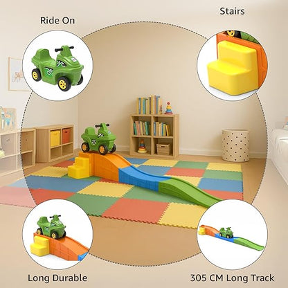 Roller Coaster for Kids with Push On Ride On Car Footrest Support Backrest Easy Grip Safe & Fun Activity Easy Assemble Storage Perfect Indoor & Outdoor Playset | 1 Month Warranty | 2 to 8 years | Roller Coaster - L 315 × W 80 × H 70 Cm