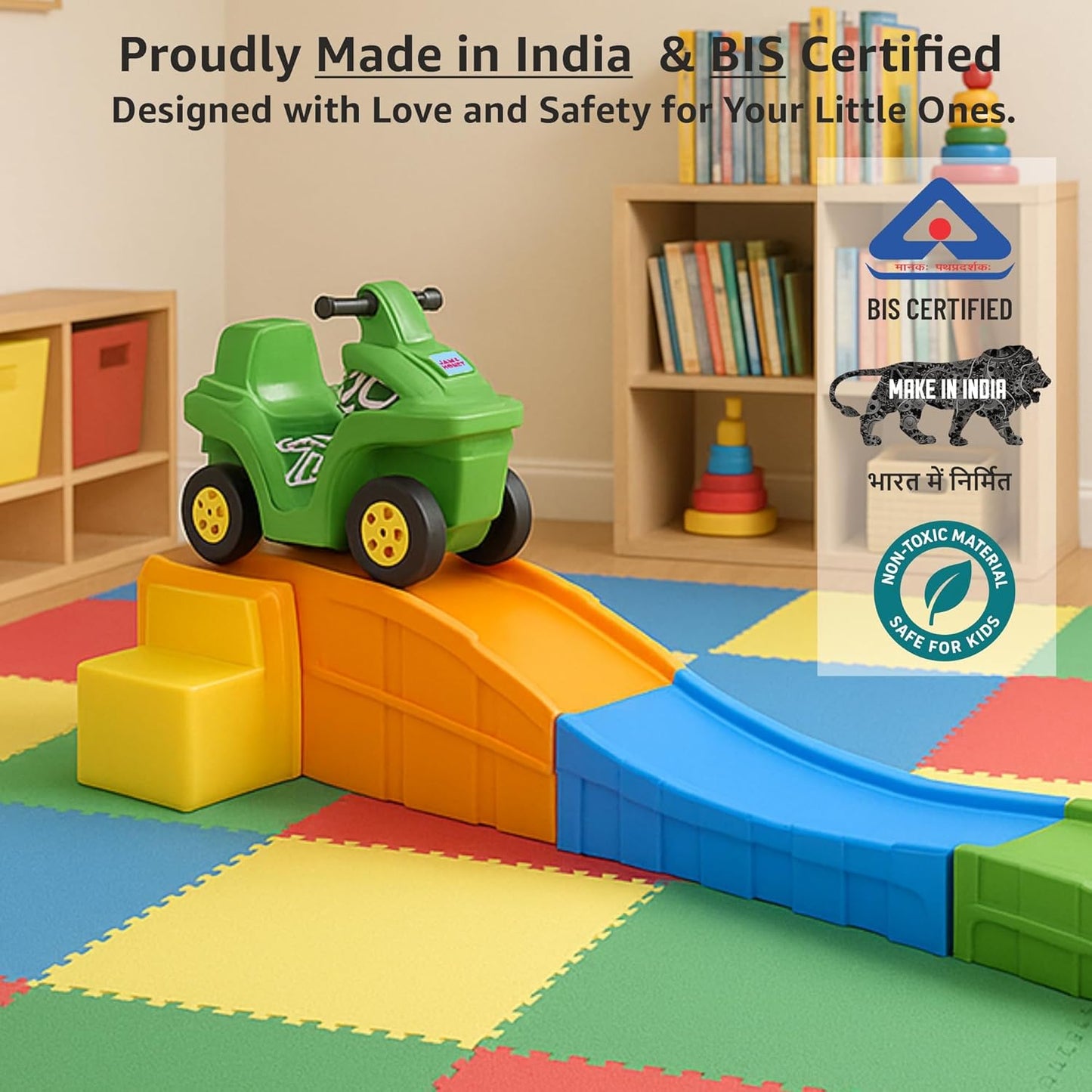 Roller Coaster for Kids with Push On Ride On Car Footrest Support Backrest Easy Grip Safe & Fun Activity Easy Assemble Storage Perfect Indoor & Outdoor Playset | 1 Month Warranty | 2 to 8 years | Roller Coaster - L 315 × W 80 × H 70 Cm