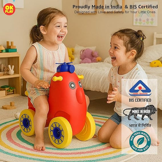 Push Ride on for Kids | Curved Seat | Backrest | Easy Grip | Four Wheel | Lightweight | Animal Theme | Indoor Outdoor Games | Safe Toy | Small | 1 Month Warranty | 1 to 5 years