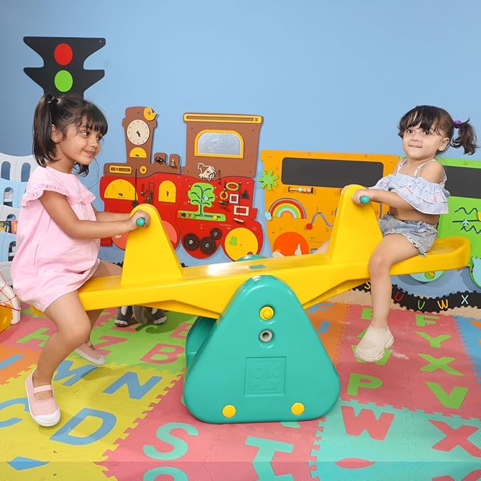 See Saw Toy for Kids | Indoor & Outdoor Teeter Totter for Kids | Durable Wide‑Base See Saw/Baby Rocker for Ages 2‑5 Years - Yellow & Green | 1 Month Warranty | 1 to 5 year