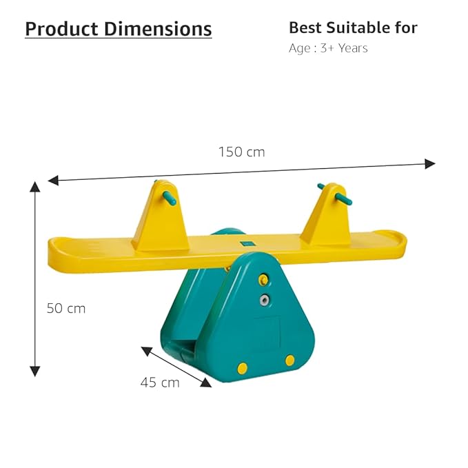 See Saw Toy for Kids | Indoor & Outdoor Teeter Totter for Kids | Durable Wide‑Base See Saw/Baby Rocker for Ages 2‑5 Years - Yellow & Green | 1 Month Warranty | 1 to 5 year